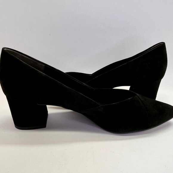 Paul Green Witt Black Suede Pointed Toe Pump Size 5.5 Mid Block Heels - Picture 8 of 16